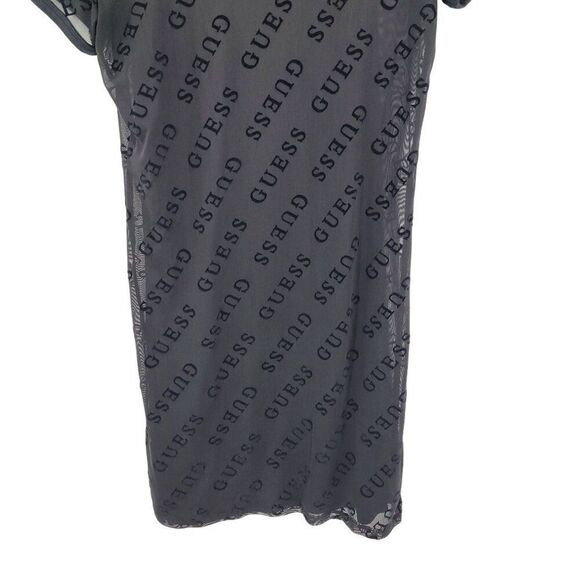 Y2K Guess Black Sheer Mesh Velvet Logo Spell Out Mini Slip Dress Womens Sz M - Picture 13 of 14